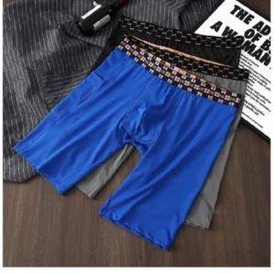 ice silk men's sports long underwear pocket quick drying flat boxers male u convex pouch panties running fitness yoga shorts