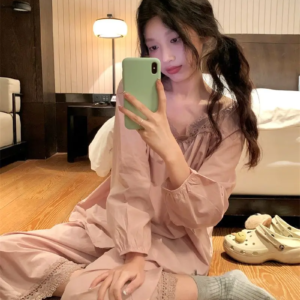 pajama sets women's spring autumn long sleeved pants korean edition cute lace french home furnishing two piece set large pyjams