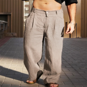 spring summer new fashion men's solid color simple basic breathable loose wide leg straight linen trousers male clothes pants