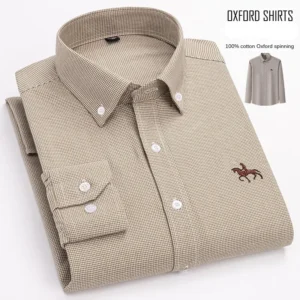 2024 pure cotton oxford man leisure embroidered horse shirts streetwear oversized men shirt floral long sleeve casual plus size