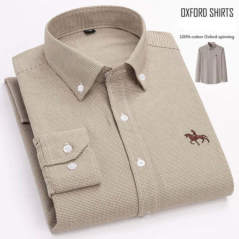 2024 pure cotton oxford man leisure embroidered horse shirts streetwear oversized men shirt floral long sleeve casual plus size