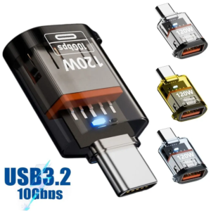10gbps type c to usb a converter indicator light pd 120w usb c extender 2 in 1 clear otg adapter laptop/mobile phone