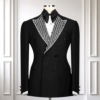 2pcs luxury exclusive black tuxedo set, stone embroidered collar, slim fit two piece formalwear, prom suit, wedding attire