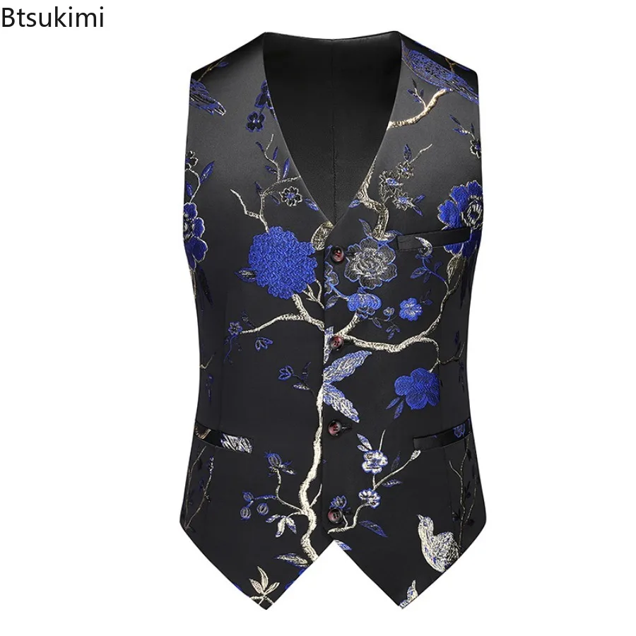 2025 luxury embroidered suit vest men's single breasted retro jacquard v neck sleeveless vest jacket fashion slim waistcoats 6xl