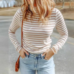 women's striped t shirt knitted sweater casual slim fit long sleeved top round neck long sleeve clothing top