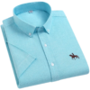 100% pure cotton oxford shirt for men’s short sleeve solid stripe leisure embroidered horse social business formal dress shirts