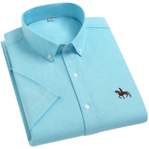100% pure cotton oxford shirt for men’s short sleeve solid stripe leisure embroidered horse social business formal dress shirts