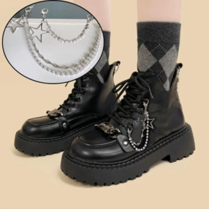 metal pearl chain charm shoes buckles chain y2k heart star sneakers jewelry leather boots canvas shoes chain shoes accessories