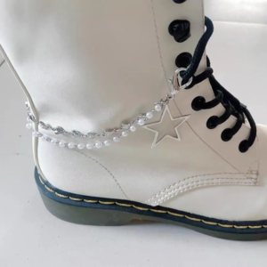 metal pearl chain charm shoes buckles chain y2k heart star sneakers jewelry leather boots canvas shoes chain shoes accessories
