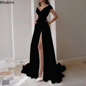 2026 women's evening party dress cross border chest wrapped ruffle solid mid waist temperament club prom dresses vestidos female