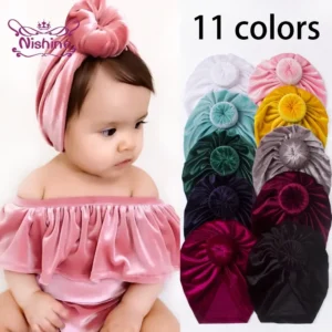 1pcs baby girls autumn winter warm hat with round ball center newborn turban caps beanies kids photography props accessories
