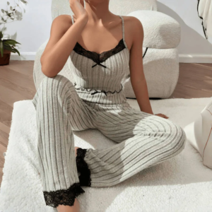pajamas suit women 2 piece sets camisole pants suspender top trousers summer lace bow sleeveless sleepwear outfits nightwear