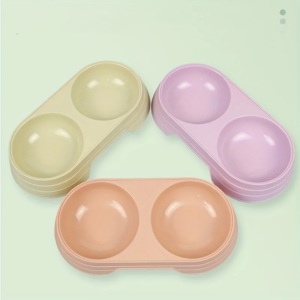 1pcs pet double bowl plastic kitten dog food drinking tray feeder cat feeding pet supplies accessories dog accessories pet bowl
