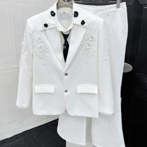 high end sequin embroidered light luxury comfort suit sets men 2025 autumn new loose 2pcs trendy blazers pants two piece sets