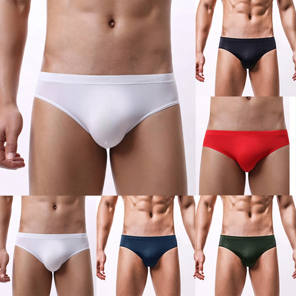 new men’s ice silk sexy low rise smooth breathable seamless comfort underwear soft solid fashion home swimwear men briefs shorts