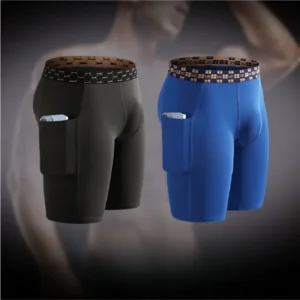 ice silk men's sports long underwear pocket quick drying flat boxers male u convex pouch panties running fitness yoga shorts