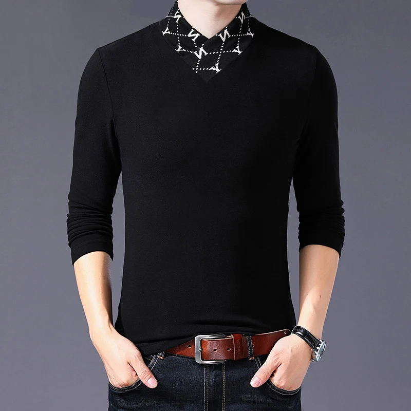 spring and autumn new cotton men clothing long sleeved lapel embroidered t shirt casual letters men oversized t shirt