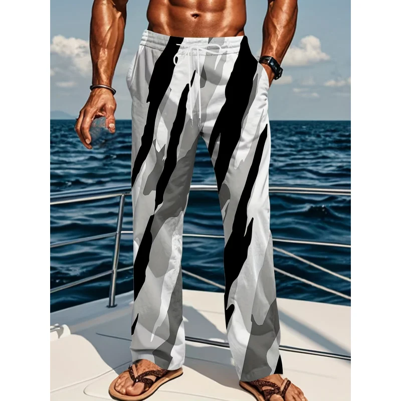 2025 men's casual loose fit drawstring pants 3d print polyester athletic trousers straight leg retro drape style sportswear