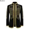 2025 men's luxury embroidered suit jacket slim cardigan coats fashion stand collar court wedding banquet party dress tuxedo male