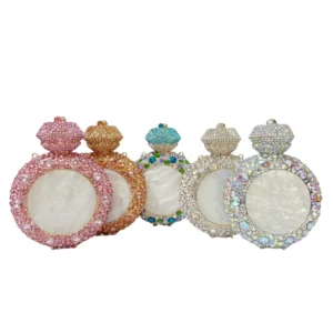 round shell diamond dinner bag perfume bottle diamond handle women's shell crystal bag rhinestone purse sac de marque luxe femme