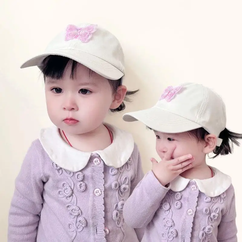 summer children butterfly sun hat girls ponytail hats 5 10year kids empty top baseball cap outdoor baby sunshade visors