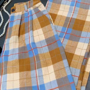 vintage fall plaid wide leg pants women casual loose high waist retro trousers american pockets lady high quality straight pant