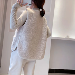 vest thick women sleeveless vests casual zipper pockets round neck jackets solid warm coat regular spliced elegant autumn winter