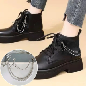 metal pearl chain charm shoes buckles chain y2k heart star sneakers jewelry leather boots canvas shoes chain shoes accessories
