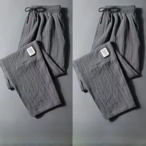 summer thin ice silk linen casual pants for men spor loose straight leg long trousers workwear plus size comfortable fit