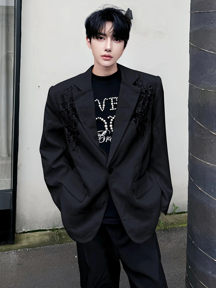 men's 2025 autumn new sequin embroidered suit jacket men's light luxury blazers male solid color sparkling trendy tailored coats