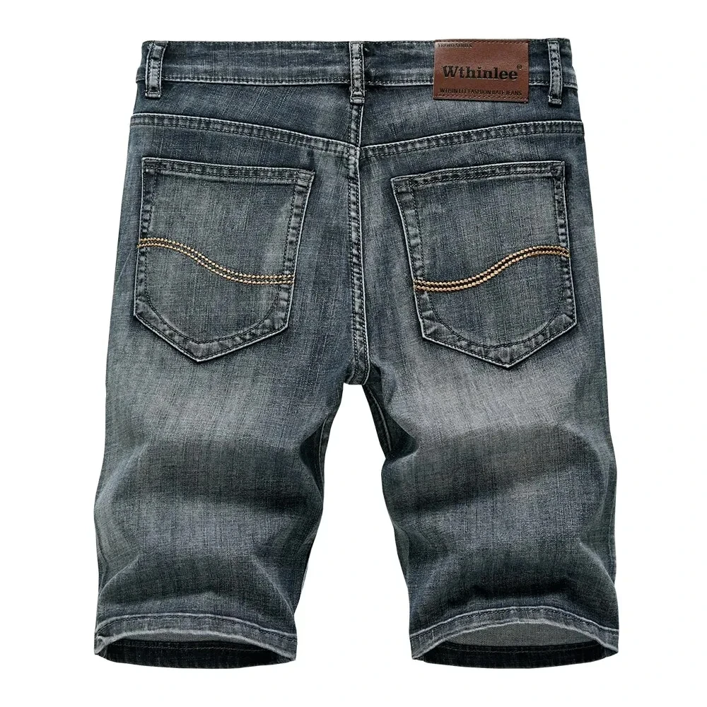 summer classic shorts jeans men denim pants straight stretch casual cool thin knee length blue fashion brand daily trousers