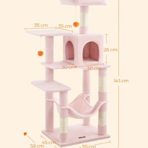 feandrea pink large multi level cat trees & scratcher with hammock luxury wood pet cat tree tower