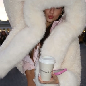 solid white faux fur short coat women casual lapel full sleeves loose thicken hooded coat 2025 lady winter daily street wear new