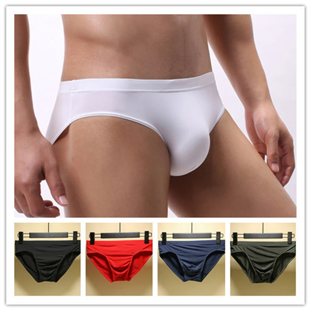 new men’s ice silk sexy low rise smooth breathable seamless comfort underwear soft solid fashion home swimwear men briefs shorts