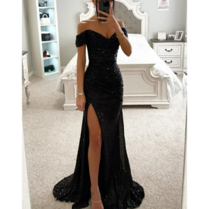 womens dresses new party sequin one line neckline slit dress casual fashion dress for women