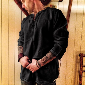 casual slim shirt long sleeve cotton and linen solid color large size shirt men's embroidered shirt