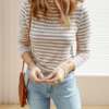 women's striped t shirt knitted sweater casual slim fit long sleeved top round neck long sleeve clothing top