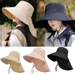 summer outdoor uv anti neck protection shawl sunscreen cap solid color beach travel fisherman hat wide brim sun hat for women