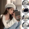 plush berets pumpkin beanie cap for women outdoor windproof octagonal cap soft fluffy painter hat imitation mink fur winter hat