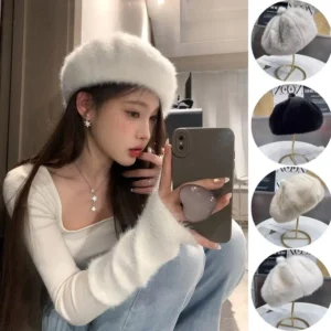plush berets pumpkin beanie cap for women outdoor windproof octagonal cap soft fluffy painter hat imitation mink fur winter hat