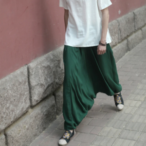 2025 vintage simple men's haren pants elastic waist chinese style casual bloomers trousers cross pants crotch pants men loose