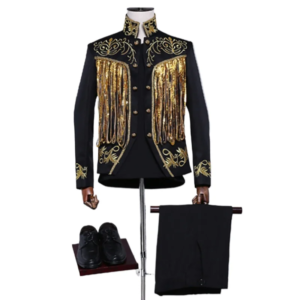 (jacket + pant) fashion men vintage court luxury embroidered suits singer host bar stage performance sequined blazerand trouser