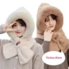 winter windproof integrated cap scarf plush warm ear protection cap thickening casual neck warmer for women