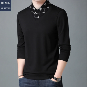 spring and autumn new cotton men clothing long sleeved lapel embroidered t shirt casual letters men oversized t shirt