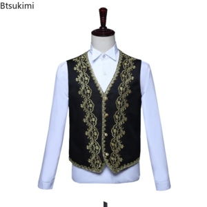 new men's luxury gold encrusted retro court tuxedo 3 piece sets fashion stand collar embroidered sets opera house stage costumes