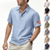 new summer linen short sleeved men's polo shirt embroidered independence day american flag casual t shirt top