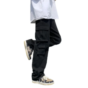 black/white casual pants men's fashion loose straight wide leg pants men streetwear hip hop pocket cargo pants mens trousers