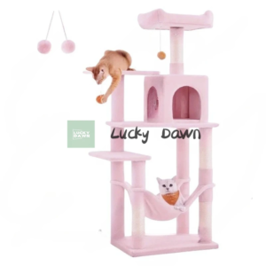 pink large multi level cat trees & scratcher with hammock luxury wood pet cat tree tower
