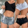 jeans sexy denim pant women shorts slim fit midi waist short pants lace up pant splice high street elegant lady summer 2025