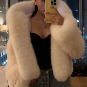 solid white faux fur short coat women casual lapel full sleeves loose thicken hooded coat 2025 lady winter daily street wear new